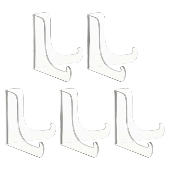 Uxcell 3 Inch Acrylic Plate Display Stand, 5 Pack Small Clear Easel Plate Holder Picture Stands for Display Frames Card Picture CD Book Challenge Coin(Tripod)