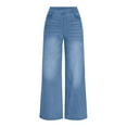 thumbnail image 5 of hoksml Women's High Waist Wide Leg Jeans Stretch Washed Denim Pants with Comfort Elastic Waist, Relaxed Fit, 5 of 9