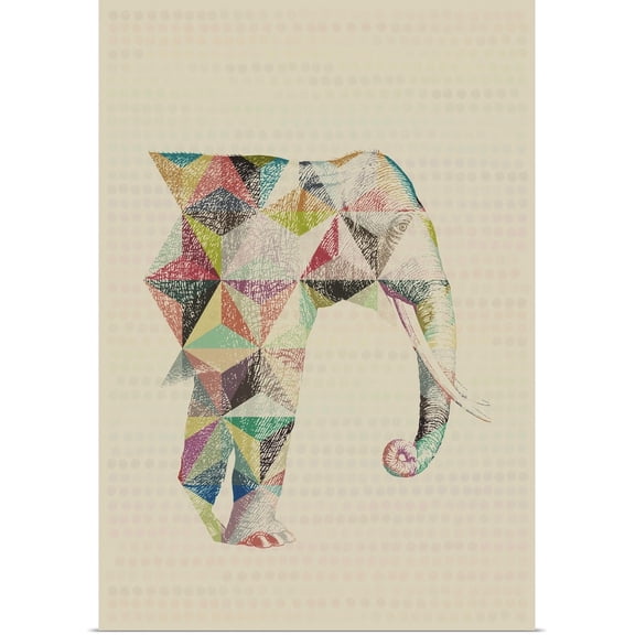 Great BIG Canvas | Rolled Circle Art Group Poster Print entitled Geometric Shape Animals - Elephant