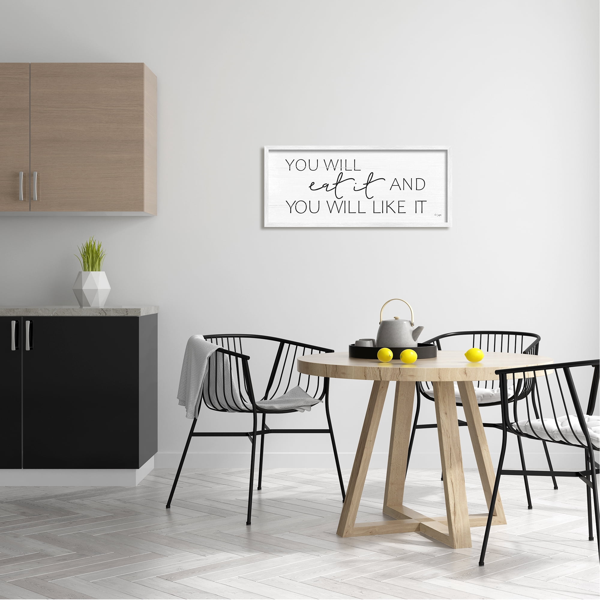Stupell Industries Eat & Like It Rustic Kitchen Phrase Sign Graphic Art White Framed Art Print Wall Art, Design by Jaxn Blvd.