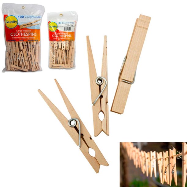 AllTopBargains 130 Wooden 3 1/4" Inch Large Clothespins Laundry Spring