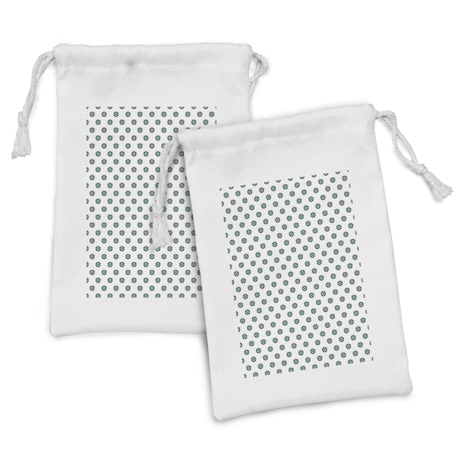 Pouch Eyelets Drawstring Eyes Fabric Pouch Set of 2, Repeated Illustration of Doodle Eye Motifs ...