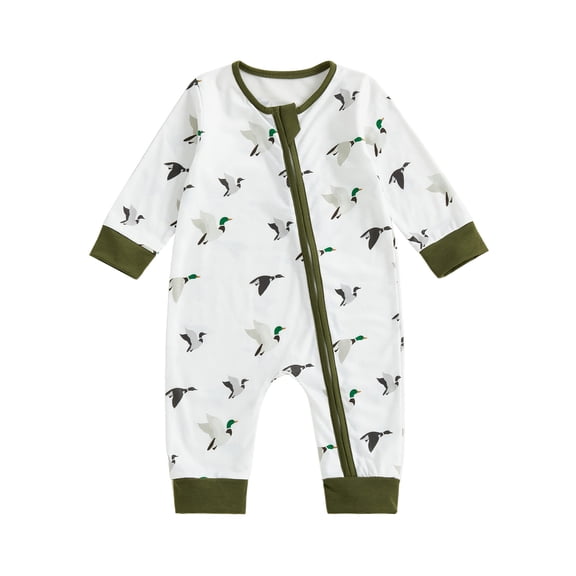 BemeyourBBs Newborn Baby Boy Girl Hunting Duck Outfits Mallard Romper One Piece Long Sleeve Zip Jumpsuit Spring Fall Winter Clothes