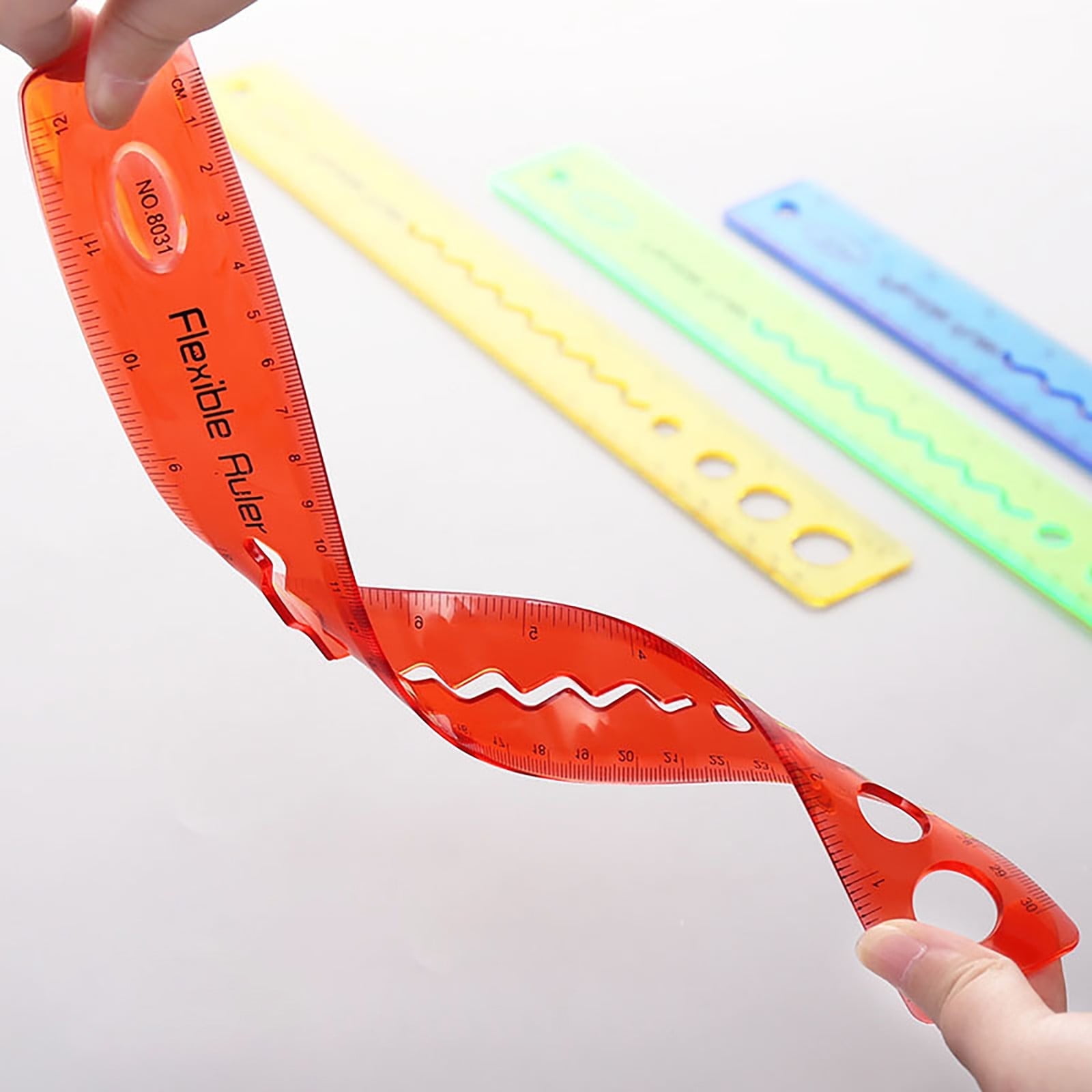TXYRDXK 1 Pack Clear Plastic 12 Inch Straight Flexible Ruler With Inches and Metric, Shatterproof Bendable Unbreakable Safe Soft Transparent Ruler for Home, Office (Red)