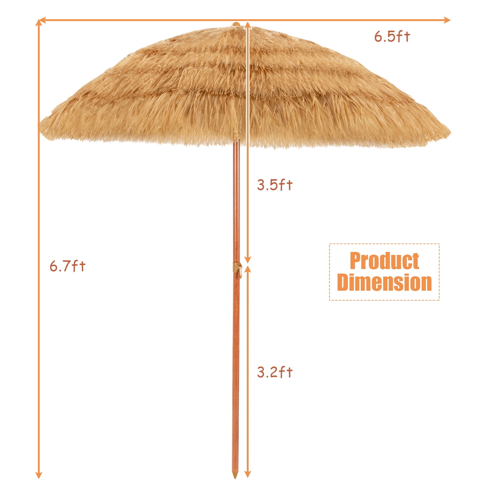 Costway 6.5 FT Thatched Beach Umbrella Tilt Tiki Hawaiian Patio Portable