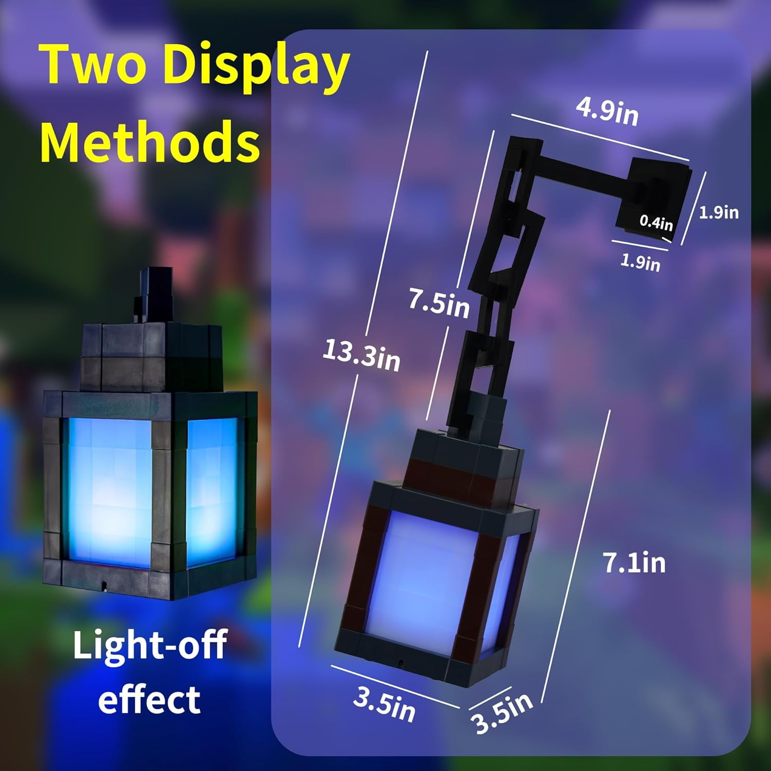 Pixelated Lantern Night Light, 2026 Xmas Gift LED 16 Colors Change Hanging Lantern Lamp from Minecraft - Rechargeable Wall Tabletop Night Lights for Gamer Boys Girls Man(x)