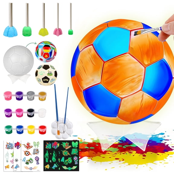 KiddiTouch Paint Your Own Soccer Ball Lamp Kit, 3D Soccer Gift Night Light, Art Supplies and Crafts, Birthday Gifts for Boys Girls Kids Ages 6-12