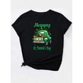thumbnail image 3 of T-Shirt de la Saint-Patrick pour Femmes Col Rond Manches Courtes avec Imprimé Vintage Camion & Trèfle, Tissu Tricoté Extensible 100 % Polyester, pour Printemps/été/fête des Pères, Fête des Mères, 3 of 8