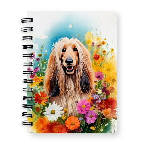Welcome Spring Summer Afghan Hound Portrait Flower Blue Sky Spiral Bound Journal Dog Lover 5x7in Spiral Notebook - 12001