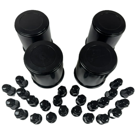 4-Pack Trailer Wheel Lug and Cap Sets - Black Hub Cover With 24 Painted Lugs 3.75 Inch Center