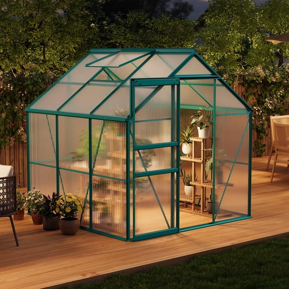 6 x 6 FT Greenhouse with Aluminum Frame, Sliding Door & Adjustable Roof Vent, Heavy-Duty Outdoor Greenhouse for Backyard, Garden, Patio