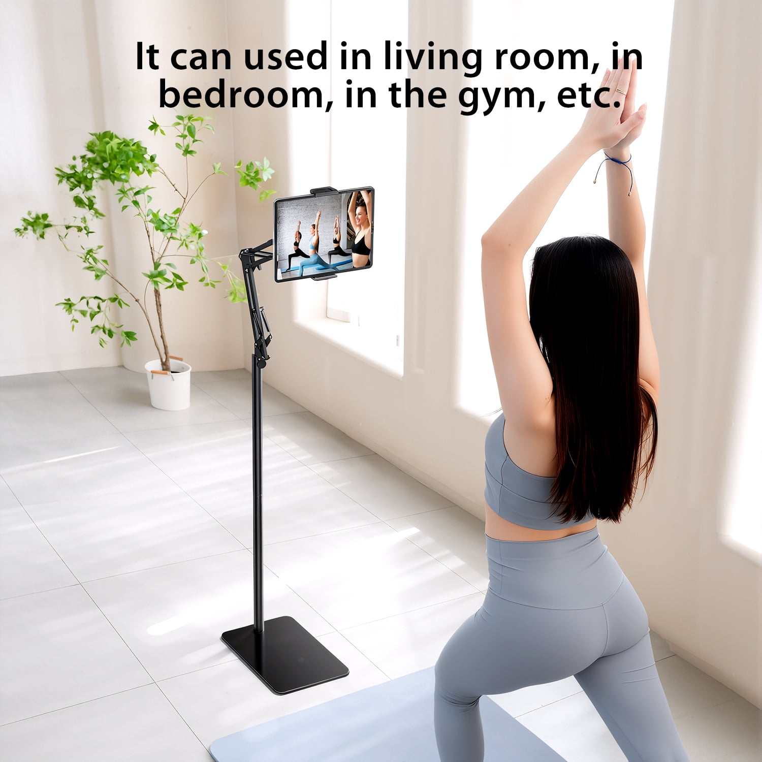 Hanru Tablet Floor Stand, 69" Height Adjustable 360-degree Rotatable Tablet Holder, Arm Stretchable Stand, Overhead Bed Phone Mount（4"~12.9''）