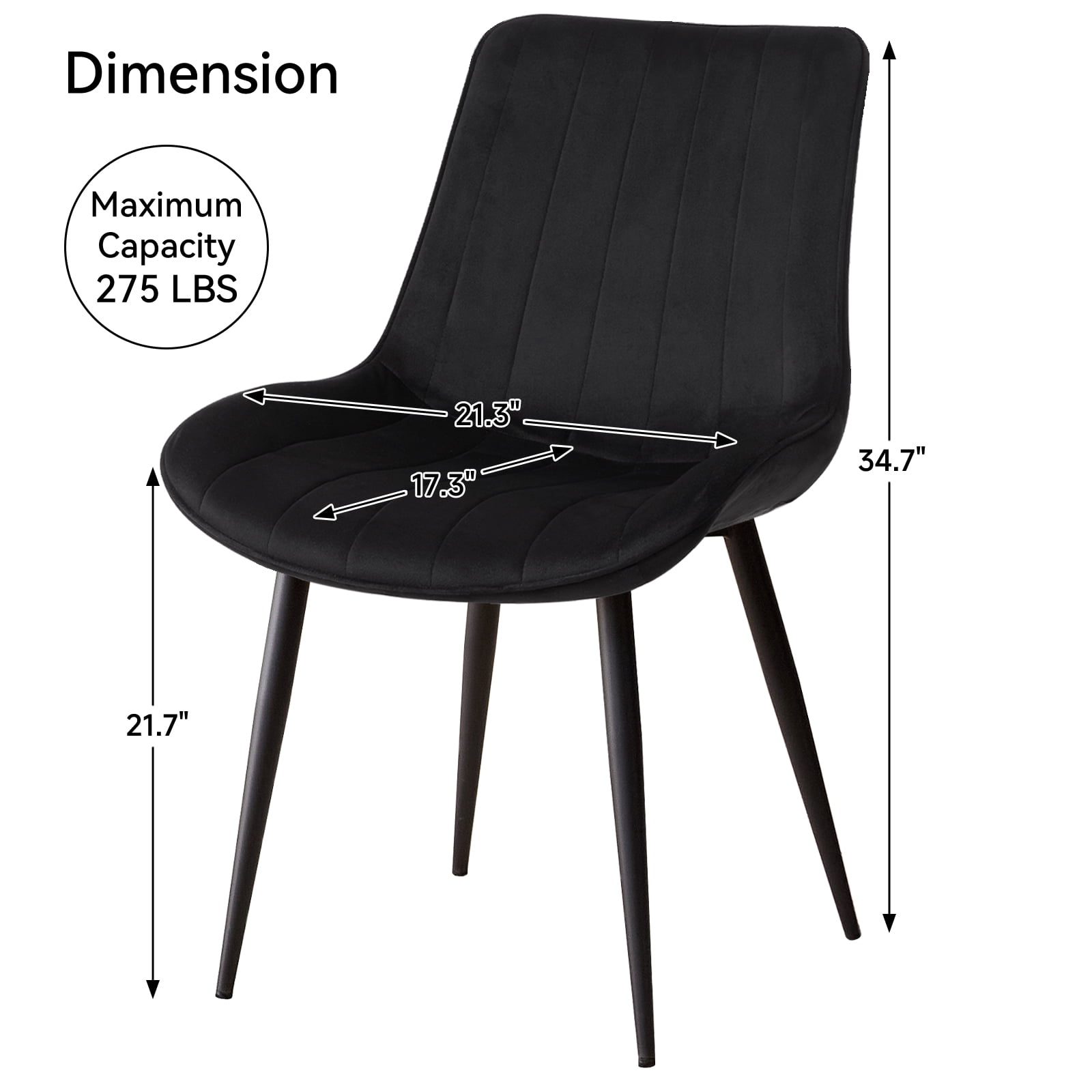 Velvet Dining Chairs Set of 4, Modern Upholstered Armless Kitchen Chair with Metal Legs for Bedroom Living Waiting Room, Black
