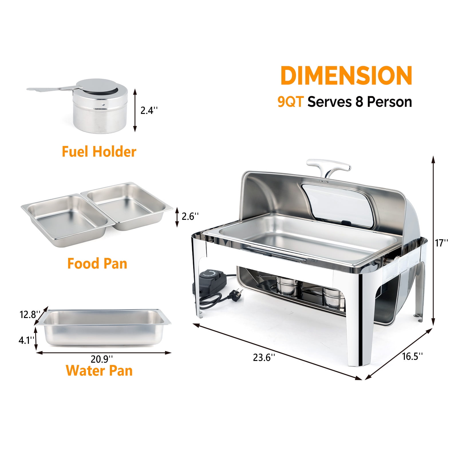 Chafing Dish Food Pan, 2/3 size, 9 qt. (8.5 liter), 14L x 13D x