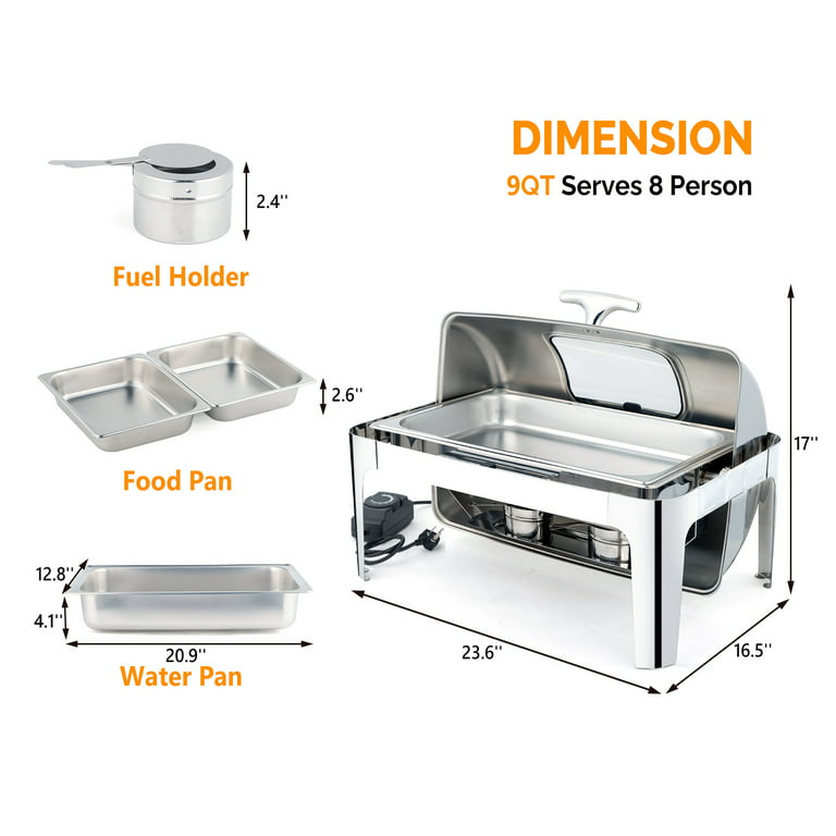 Warmounts Roll Top Chafing Dish Buffet Set, 6 Qt Round Stainless Steel  Chafer with Glass Window, Buffet Servers Food Warmers with Pans and Fuel  Holders for Party Wedding, Parties, Banquet 