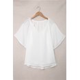 thumbnail image 4 of POGLIP Women's White Split Neck Pleated Loose Top, 4 of 6