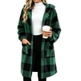 thumbnail image 4 of ibuvkizy Womens Buffalo Plaid Fuzzy Long Fleece Coat,Lapel Collar Button Up Teddy Sherpa Warm Oversized Winter Hooded Outer Jacket with Pockets,L, 4 of 6