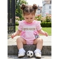 thumbnail image 5 of BemeyourBBs Newborn Baby Girls Summer Clothes Infant Baby Girl Football Outfit Striped Bubble Romper Football Sister Scoccer Letter Embroidery Side Bow Short Sleeve Bodysuit Jumpsuit Playsuit, 5 of 9