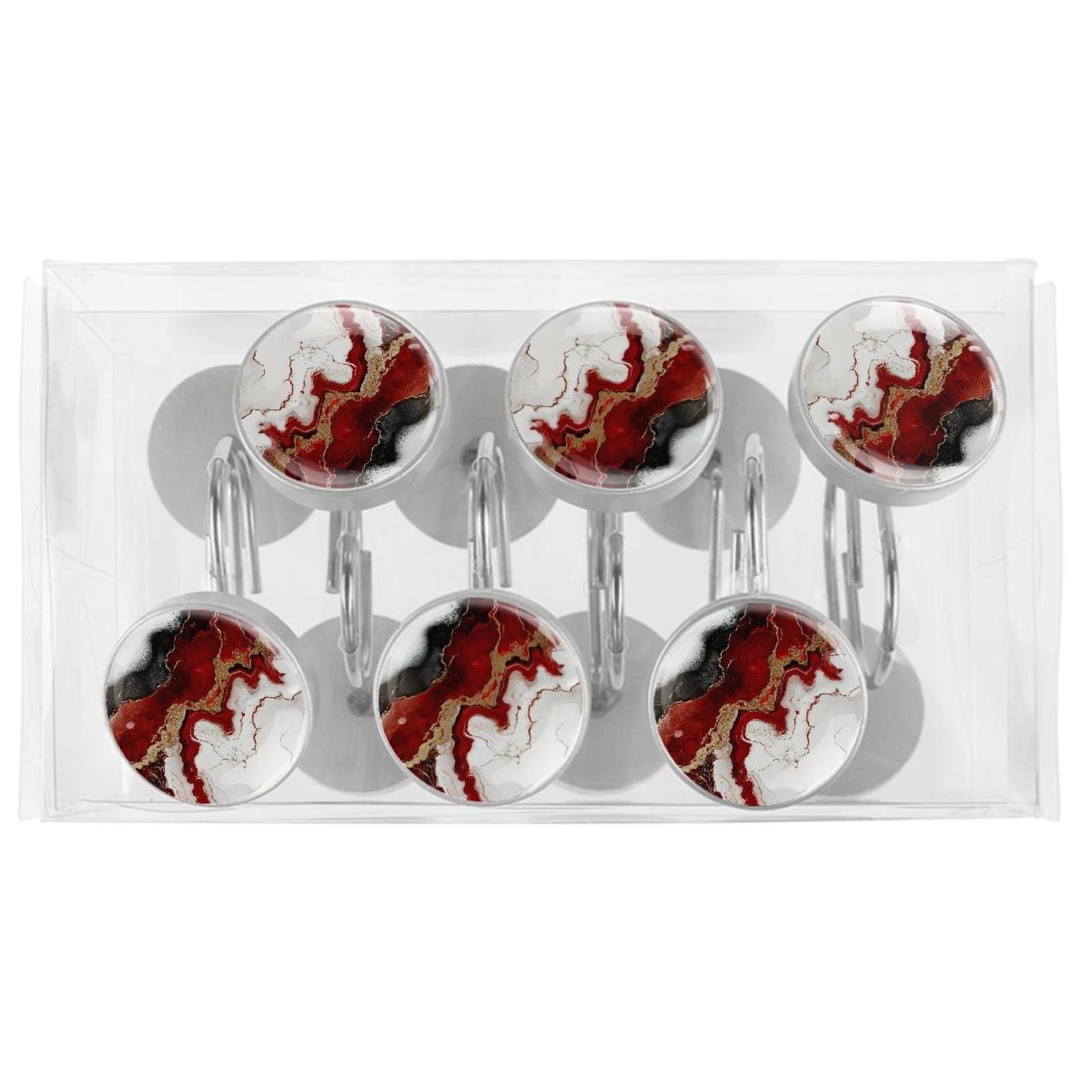 HemaKayy 12 Pcs Decorative Shower Curtain Hooks - Stainless Steel Rings for Bathroom Décor - Easy Glide & Secure Hold - Perfect Decoration for Bathroom Shower Rods - Marble Abstract Texture