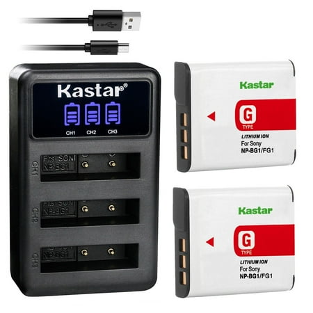 Kastar 2 Pack NP-BG1 Battery and LCD Triple USB Charger Compatible with Sony DSC-W290  DSC-W300  DSC-W30  DSC-W35  DSC-W40  DSC-W50  DSC-W55  DSC-W70  DSC-W80  DSC-W85  DSC-W90 Digital Camera