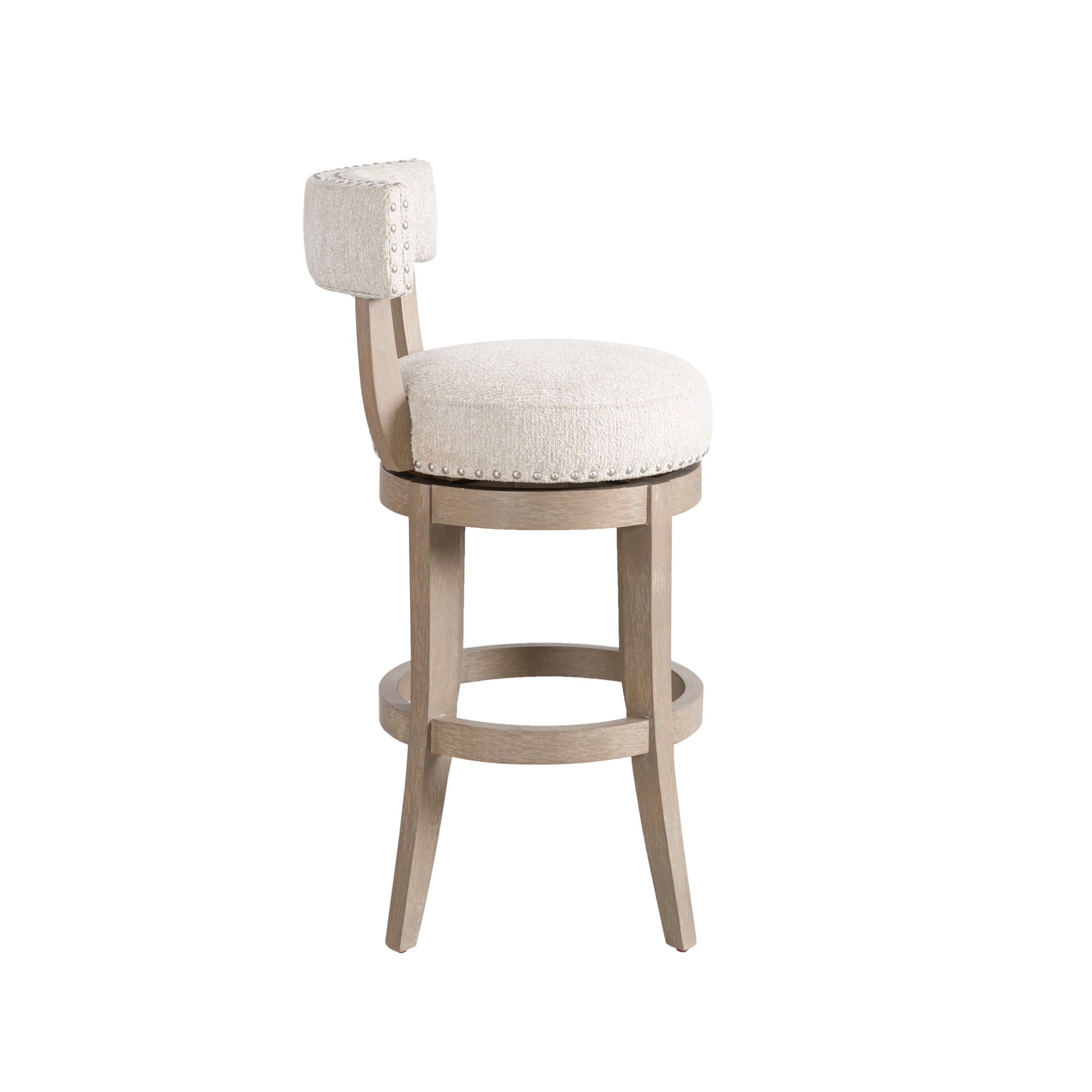 Mystic Solid Wood Upholstered 30" Bar Height Swivel Barstool with Ancient Stone Fabric Seat - Set of 2