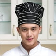 thumbnail image 2 of Sombrero de Chef alto de 2 piezas, sombreros de cocinero profesionales de varios colores, uniforme de trabajo multifuncional para panadería, Herramientas y accesorios para hornear tiras blancas negras Bewildely HA012082-05, 2 of 6