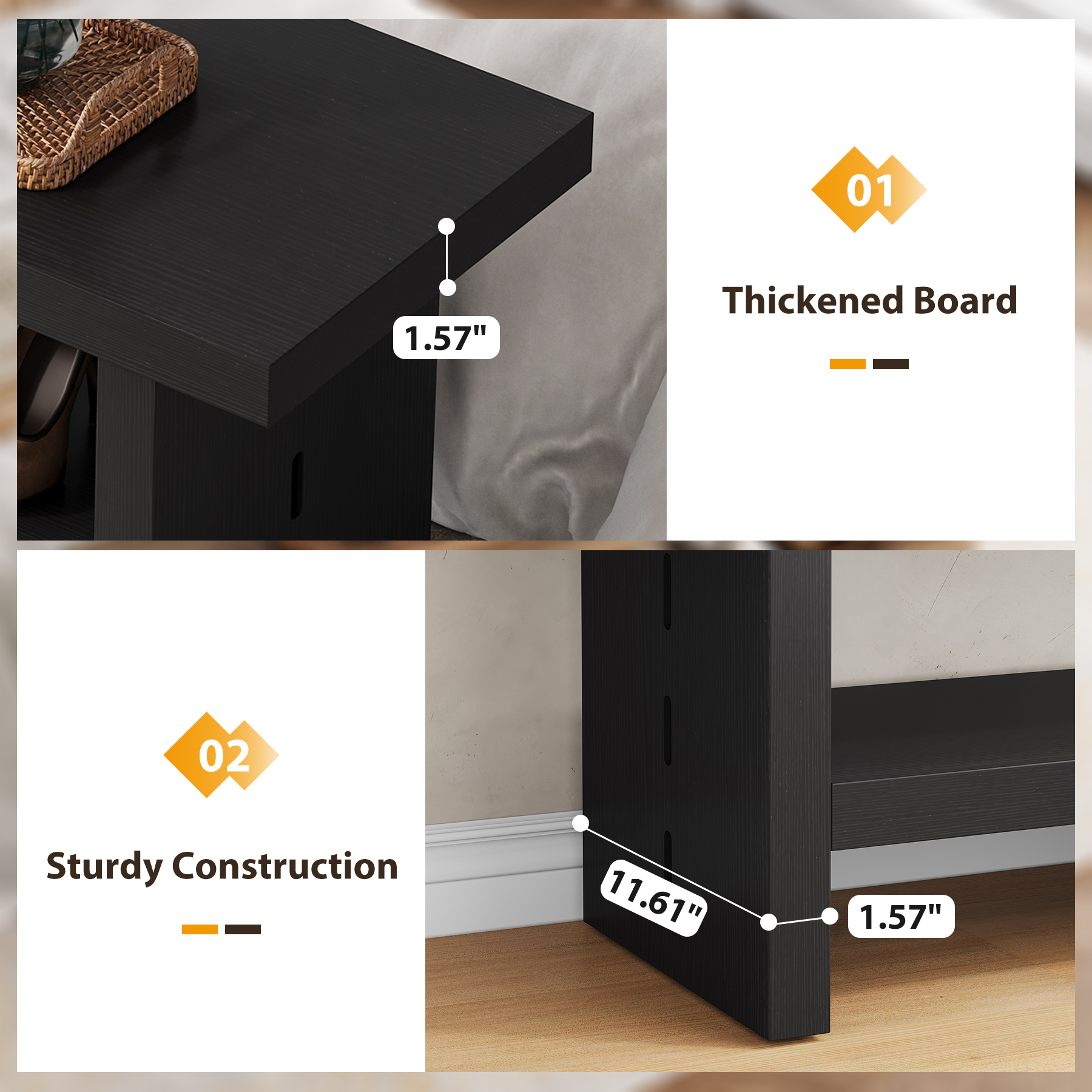 Condemo 2 Tier Entryway Bench, 47.24" Shoe Bench, Rustic Shoe Rack, Wooden Storage Bench for Entryway Hallway Living Room Bedroom, Easy Assembly, Black