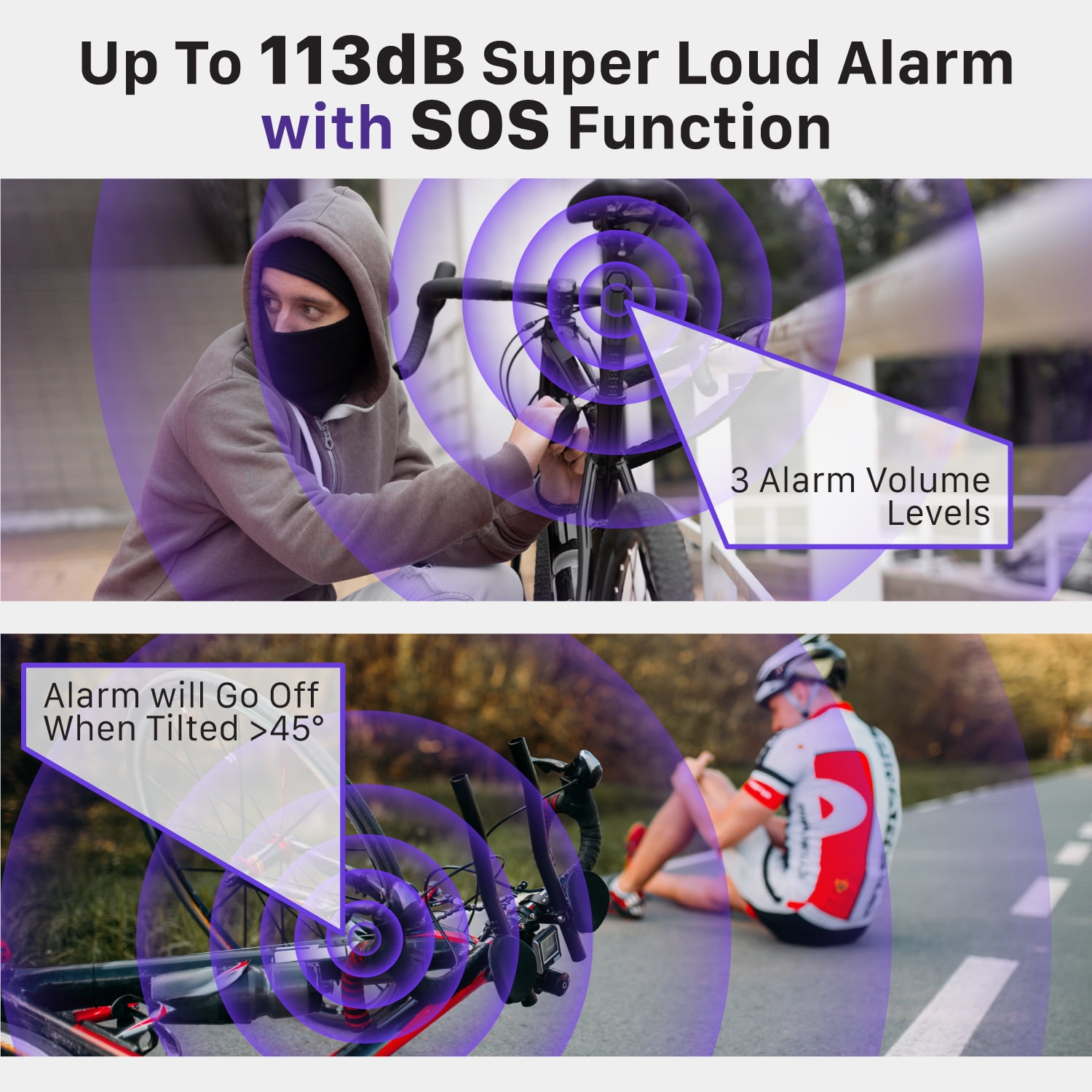 Fosmon 2 Pack Bike Alarm, Anti Theft Burglar Bicycle Alarm with Remote, Waterproof Vibration Triggered Loud 113dB Wireless Siren for Bicycle, E-Bike