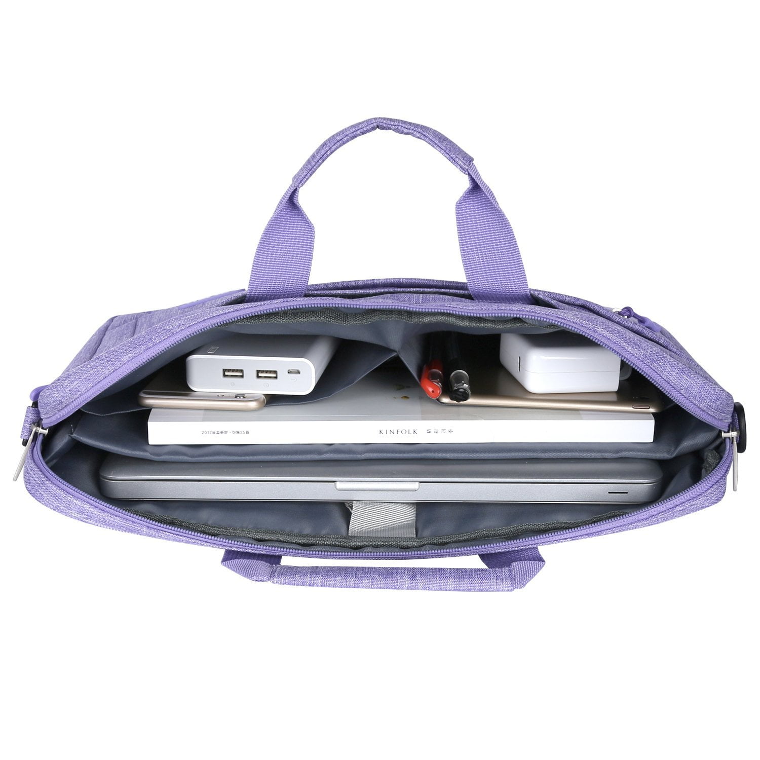 Mosiso Messenger Laptop Shoulder Bag for 15-15.6 Inch new MacBook Pro Notebook Compatible with 14 Inch Ultrabook Polyester Briefcase with Adjustable Depth at Bottom,Purple