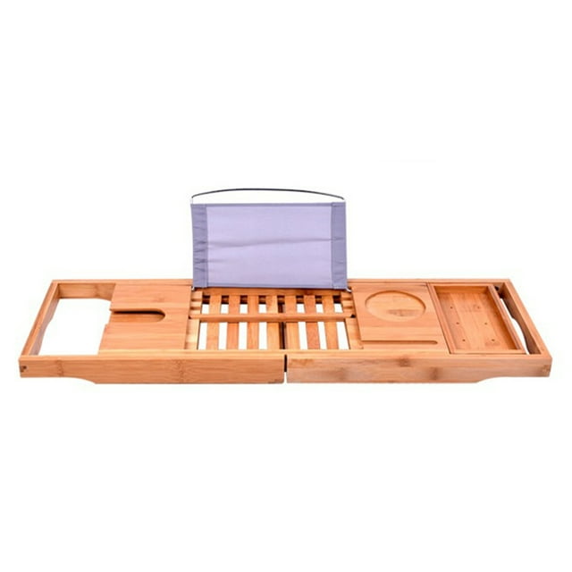 Graflsoa Plateau de Baignoire en Bambou Ajustable avec Porte-Verre à Vin, Support de Tablette et Poignées en Silicone Antidérapantes, Design Extensible 70-105cm