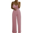 thumbnail image 2 of Jumpsuit Womens Casual Solid Color Two Pearl Strap Sweetheart V Neck High Waist Tube Jumpsuit Pants Summer Dressy Rompers Jumpsuit,Pink Women'S Polyester Jumpsuit M, 2 of 5