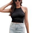 thumbnail image 1 of Camiseta sin mangas con cuello halter para mujer, mini suéter de punto sin mangas, cuello redondo, chaleco informal de color sólido, 1 of 7