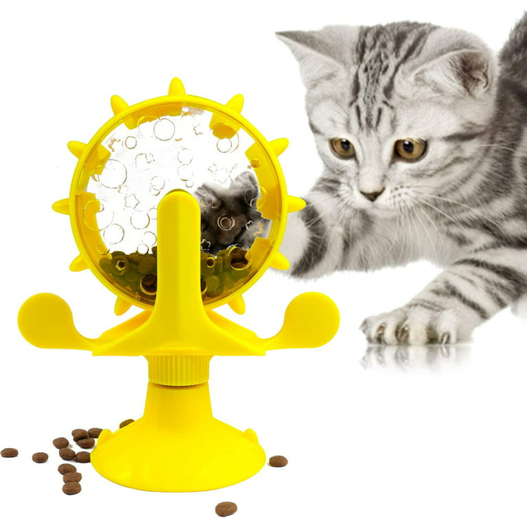 Color Profit Kids Cat Food Puzzle, Windmill Cat Toy, Turntable Food Dispenser, Multifunctional Interactive Teasing, Funny Kitten Toys Cat Leaking Food Puzzle Toy with
