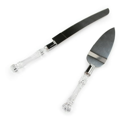 - Serving Set - Silver Knife and Cake Server - Faux Crystal Acrylic Handles