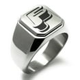 thumbnail image 1 of Stainless Steel Letter F Initial 3D Monogram Engraved Engraved Square Flat Top Biker Style Polished Signet Ring, 1 of 1