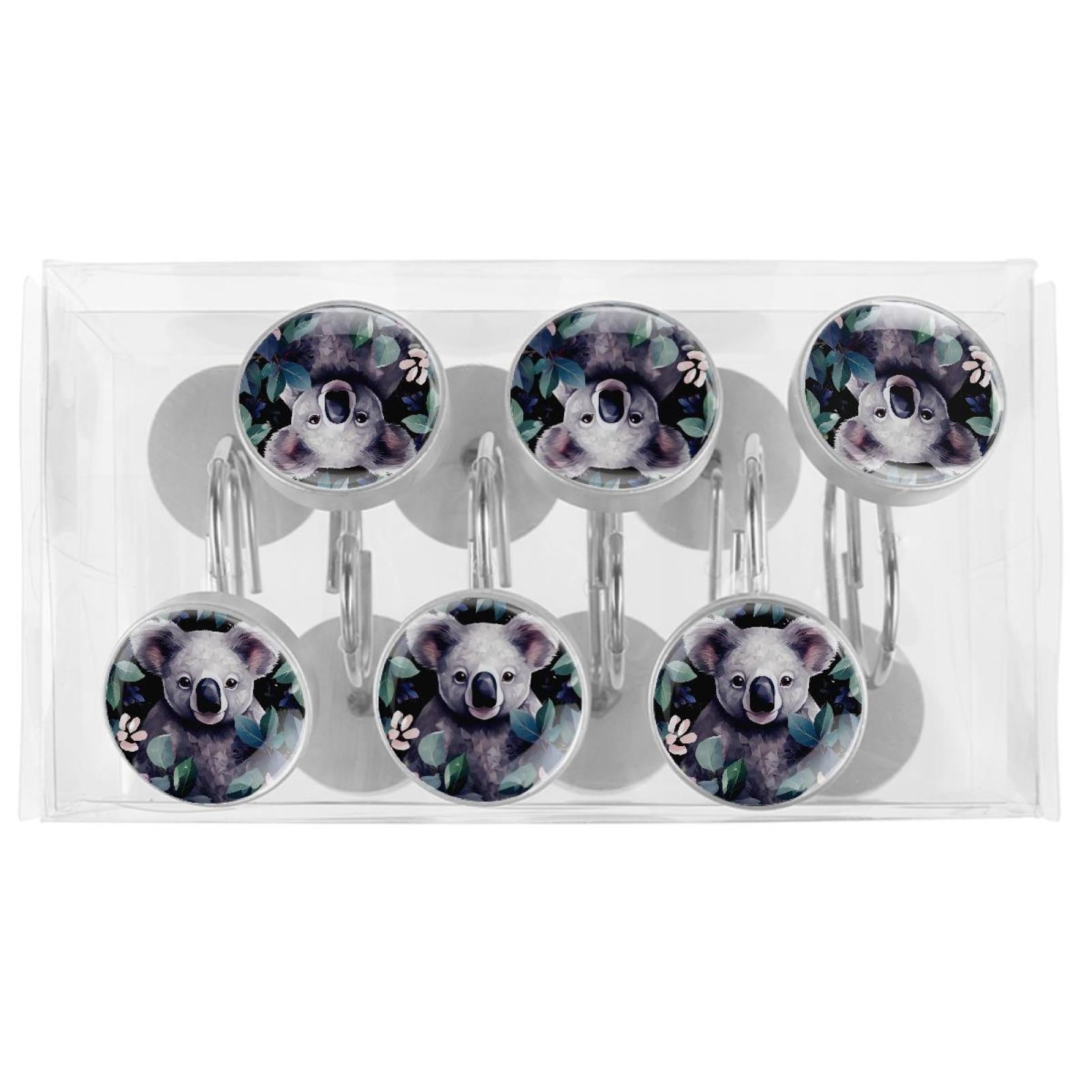 HemaKayy 12 Pcs Decorative Shower Curtain Hooks - Stainless Steel Rings for Bathroom Décor - Easy Glide & Secure Hold - Perfect Decoration for Bathroom Shower Rods - Koala Bear Animal