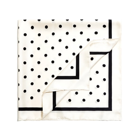 Womens Large 100% Silk Twill Scarf 90cm 35”Cream and Black Polka Dot, Hand Made Square Shawl