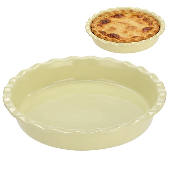 Ceramic Pie Pan for Baking, 10" Pie Dish with Ruffled Edge, Non-stick Round Baking Plate, High-Temperature Fired Cake Pan for Pies, Tarts, Quiches