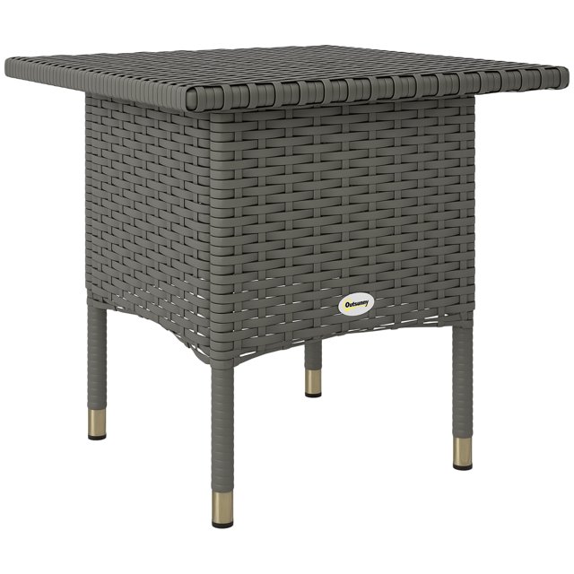 Outsunny Table d'Appoint en Rotin avec Dessus Entièrement Tressé, Table Basse d'Extérieur, Gris