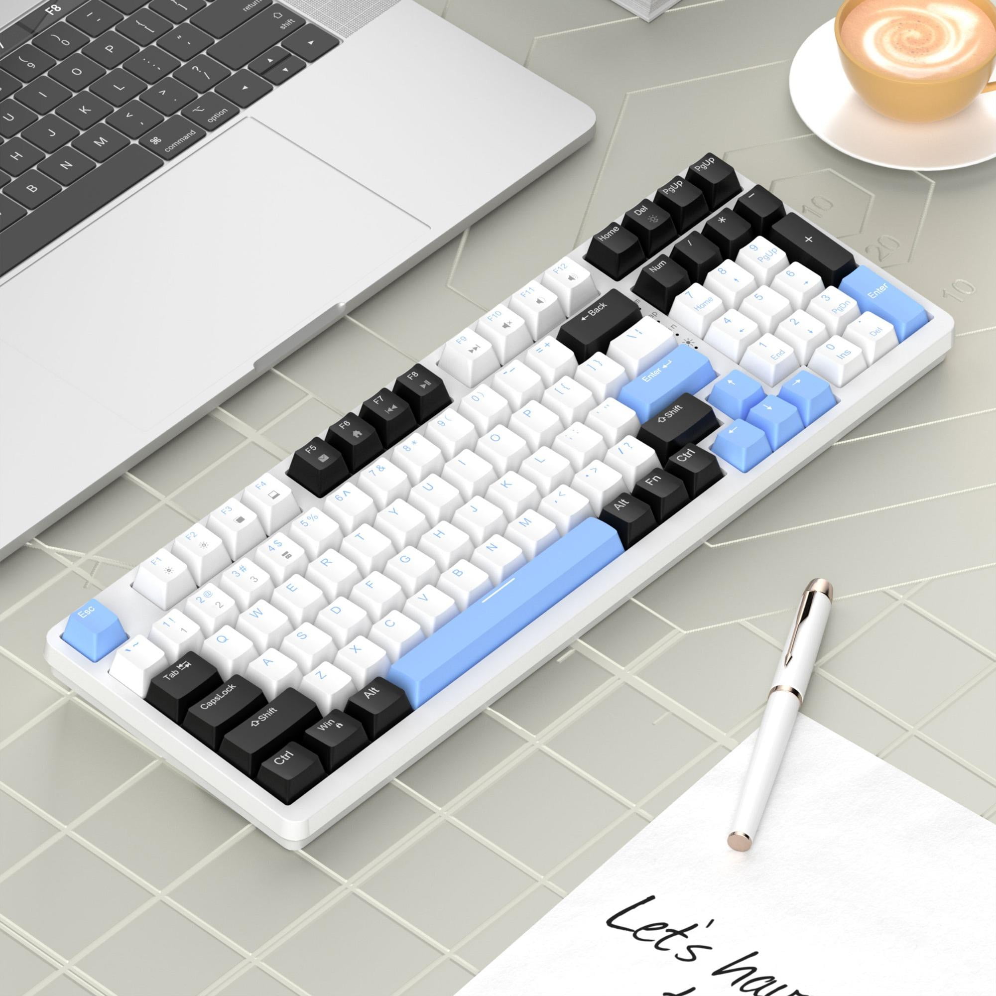 MageGee 95% mechanical three-mode keyboard, Star98 wireless Bluetooth gaming keyboard, black and white mix and match blue whale