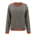 thumbnail image 5 of Baqcunre Women's Sweaters Women's Knitted Sweater Stripe Contrast Color Design Drop Shoulder Long Sleeve Pullover Casual Crewneck Sweatshirts Fall Outfits Women Trendy Coffee M, 5 of 6