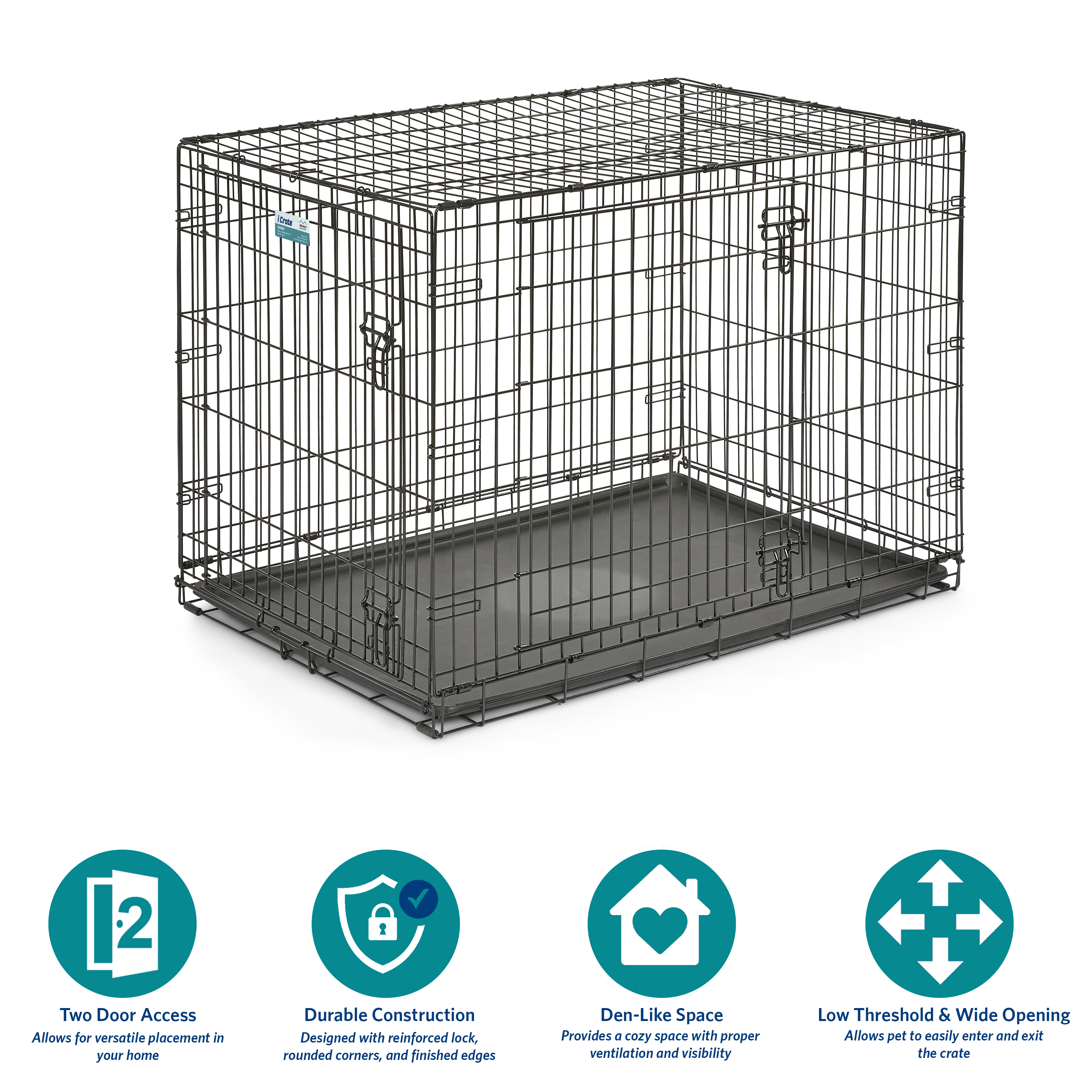MidWest Homes For Pets Double Door iCrate Metal Dog Crate, 42" - image 3 of 8