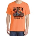 thumbnail image 2 of Wild Bobby, Ride It Stole It Biker, Cars and Trucks, Garment-Dyed Washed Look Short Sleeve Tee, Neon Orange, Small, 2 of 5