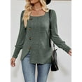 thumbnail image 6 of GXFC Women Fashion Ribbed T-Shirts Long Sleeve Shirts Solid Color Pullover Square Neck Buttons Puff Blouses Spring Fall Casual Loose Fit Tops, 6 of 8