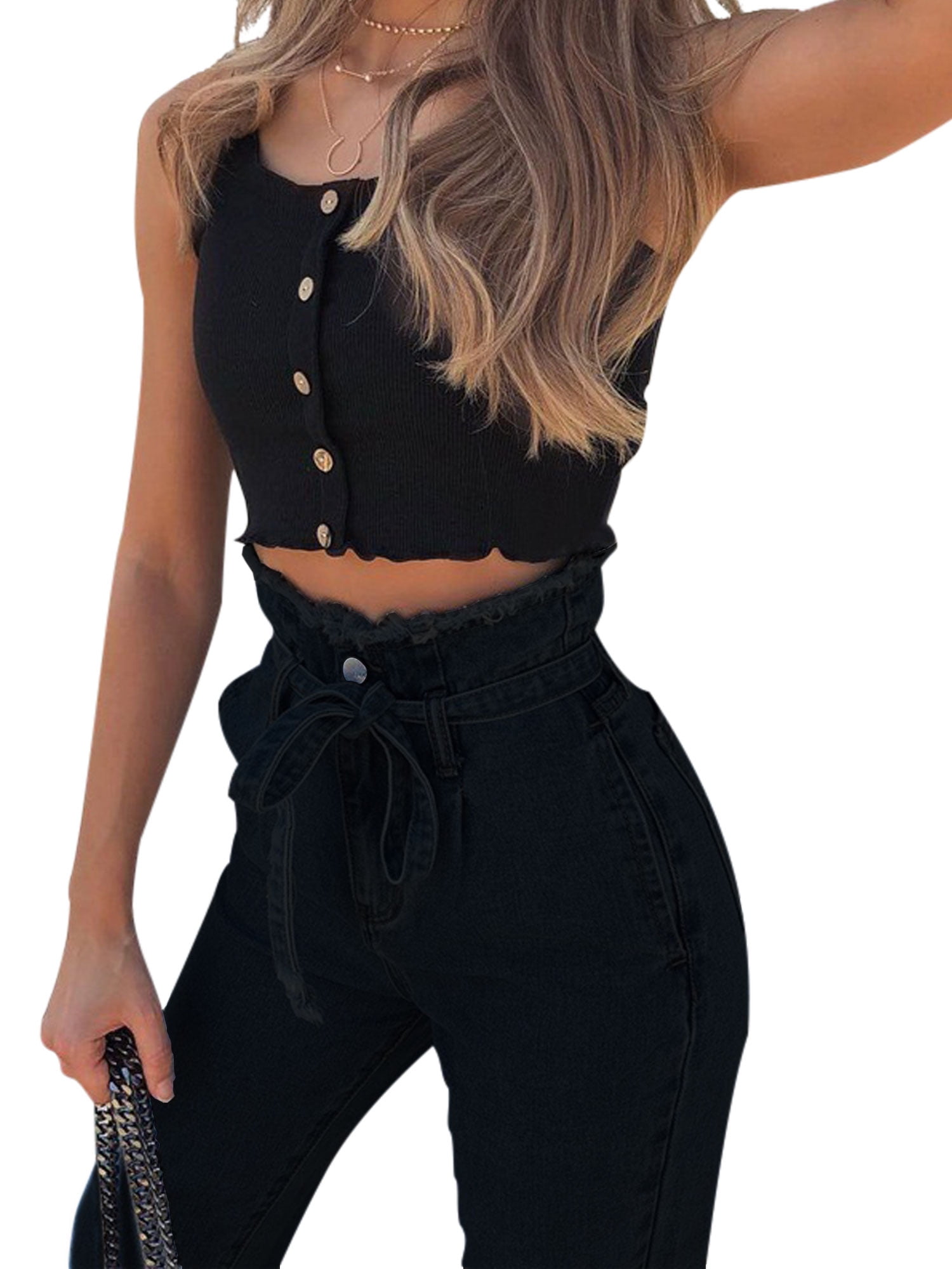 ladies denim jeans with elastic waist