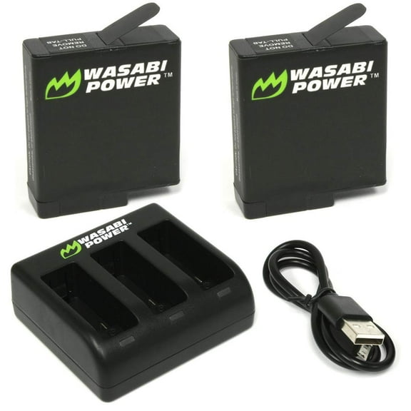 Wasabi Power Battery (2-Pack) and Triple Charger for GoPro HERO7 Black, HERO6, HERO5