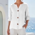 thumbnail image 2 of Kezqiaxn 3/4 Length Sleeve Womens Tops Summer V-Neck Button Up Shirt Loose Fit Work Blouses Plus Size Fashion, 2 of 6