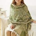 thumbnail image 5 of Yesbay Women's Retro Ethnic Style Flower Pattern Tassels Long Warm Shawl Pashmina Scarf Green, 5 of 8