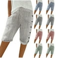 thumbnail image 7 of Lovskoo Shorts for Women Striped Summer 2024 Patchwork Button Loose Cotton Linen Casual Capris White L, 7 of 7