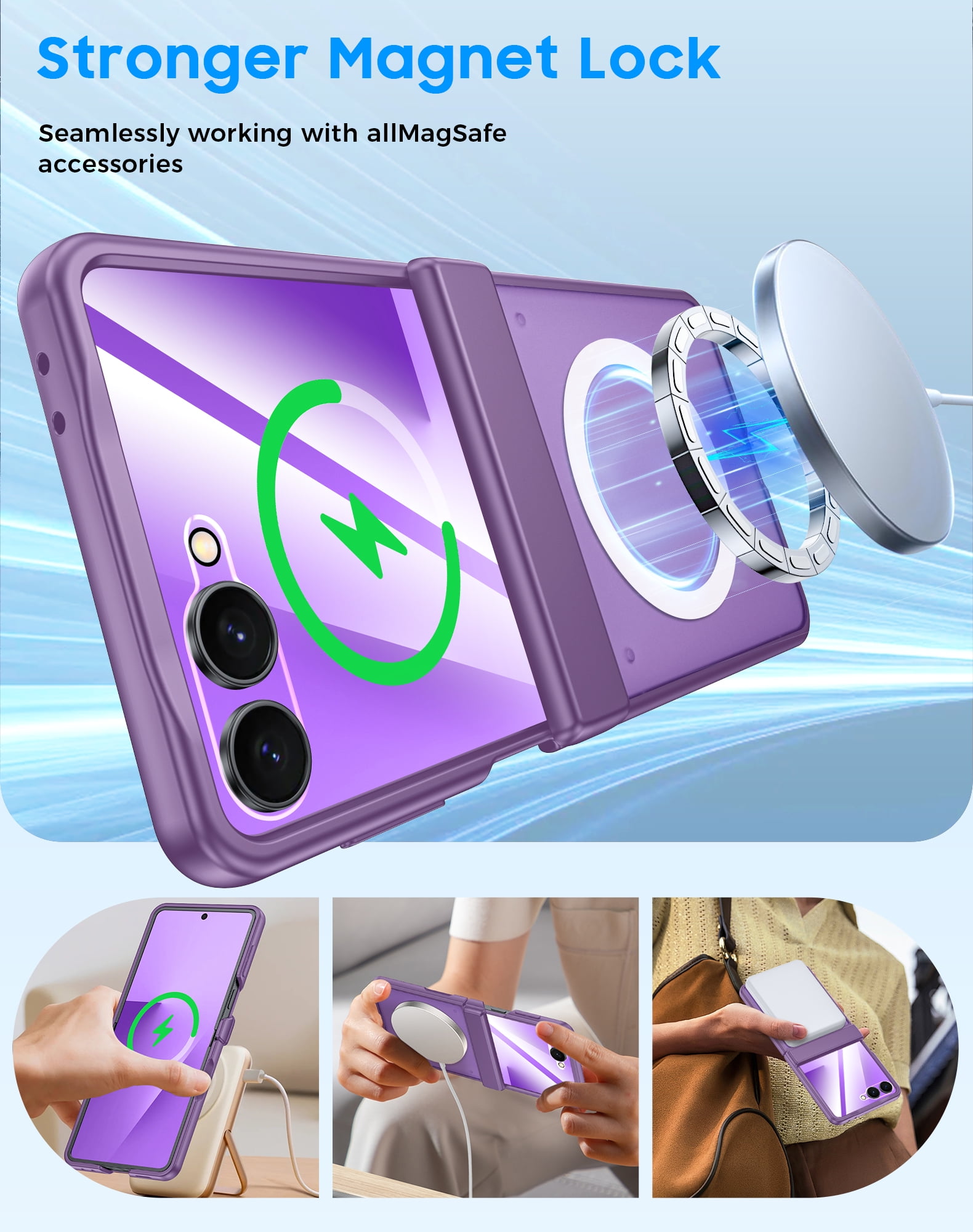 Oupeigar for Samsung Galaxy Z Flip 7 Phone Case,Compatible with MagSafe,Screen Protector,Anti-Fingerprint Translucent Matte Shockproof Case-Purple